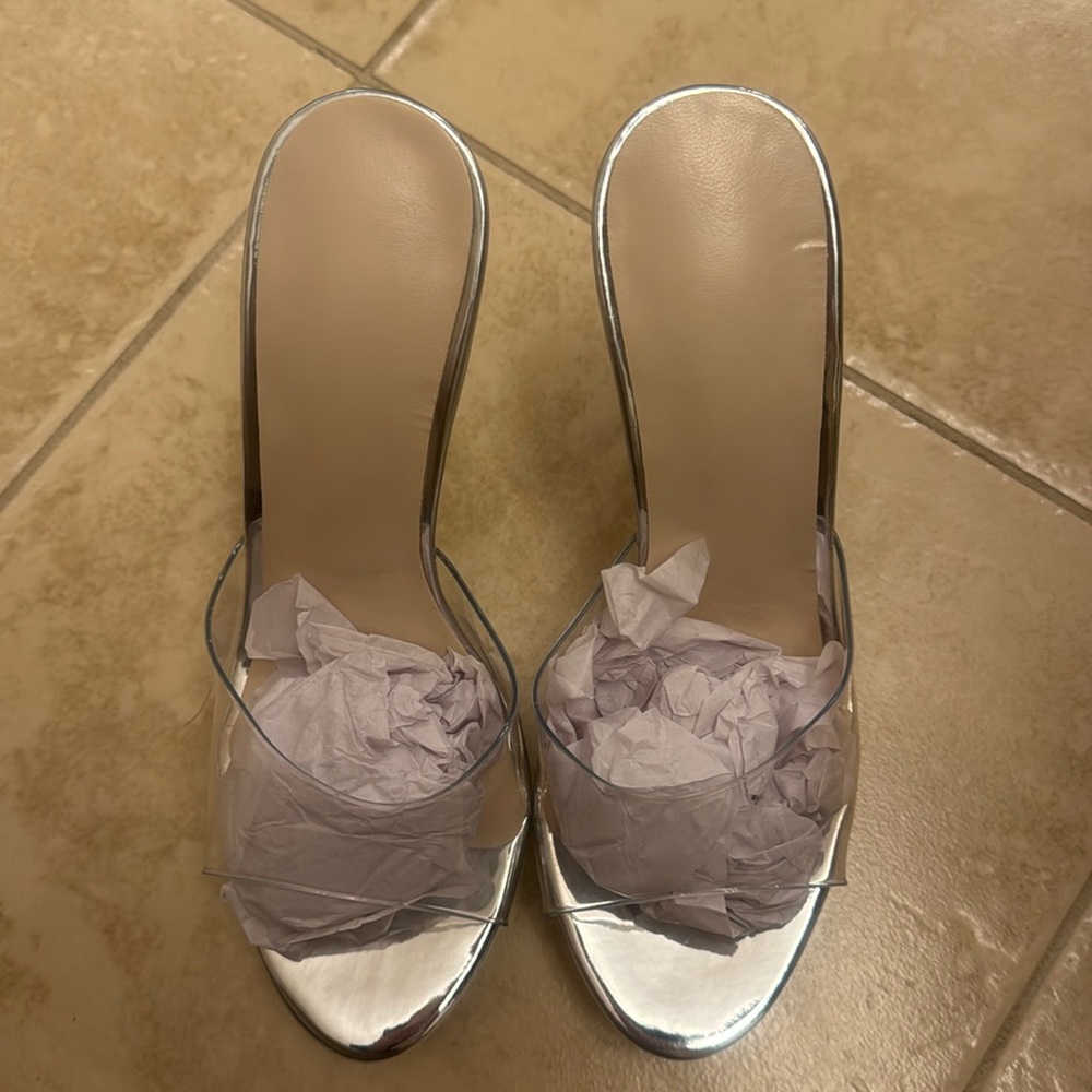 Clear Strap Silver Heels
